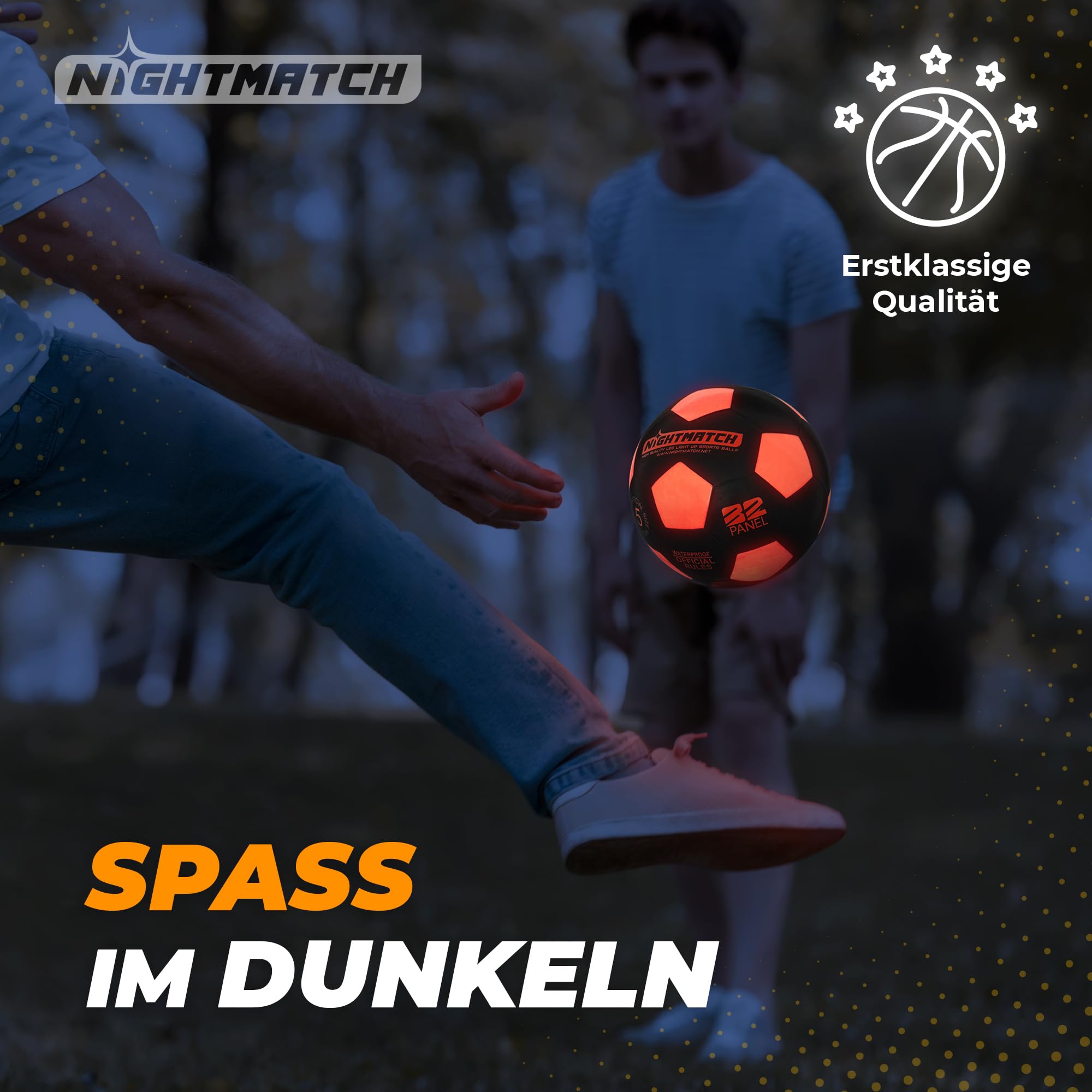 NIGHTMATCH Offizielle Größe 5 Wasserbeständig LED Leuchtfußball - Leuchtender Fußball für Nachtspiele, Kinder, Erwachsene - Komplettset mit Pumpe & Extra Batterien