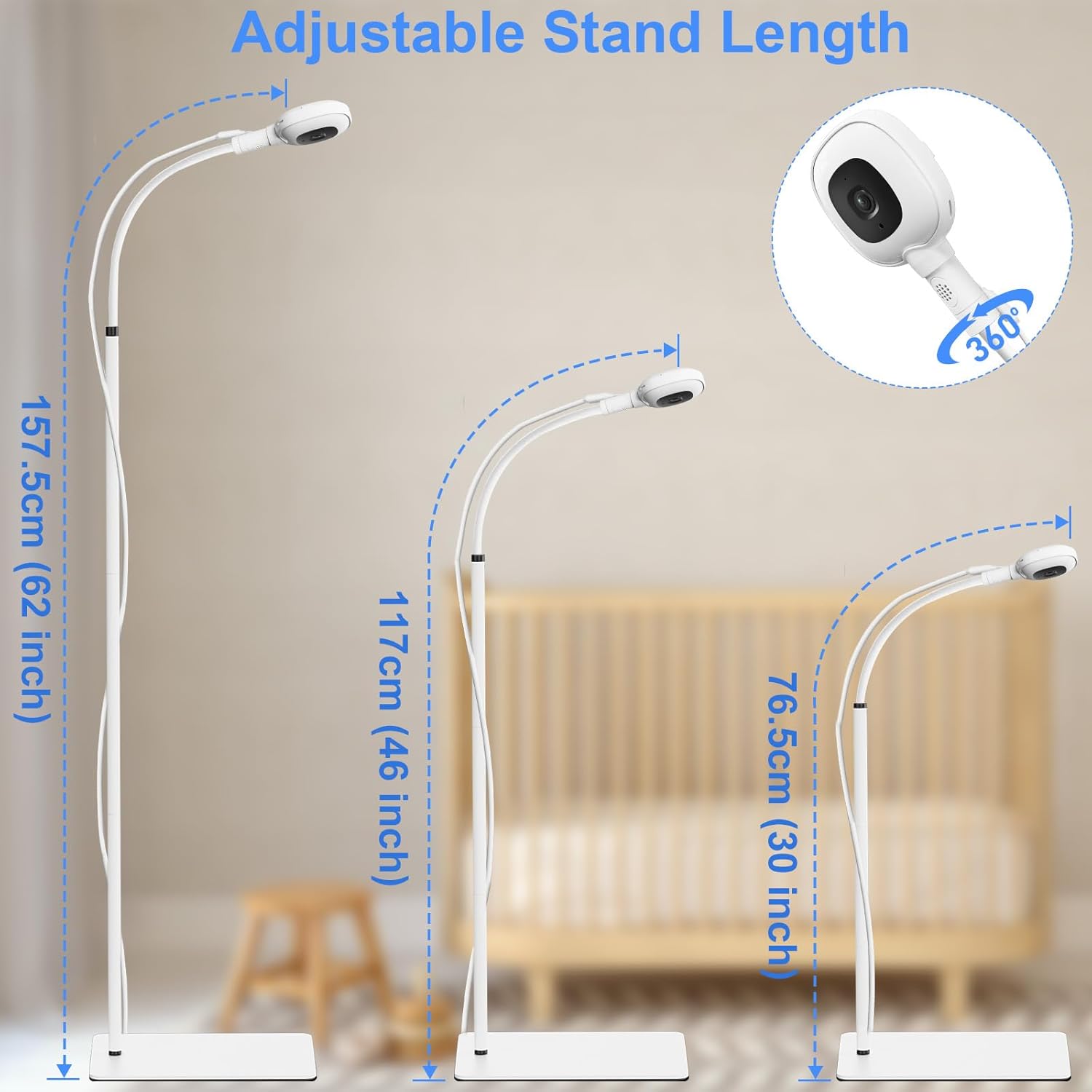 Floor Stand Compatible with Nanit Pro Baby Monitor, Gooseneck Swivel Holder Mount with Type-C Port & Fully Enclosed Housing Adjustable Height Baby Monitor Stand, Temperature and Humidity Display
