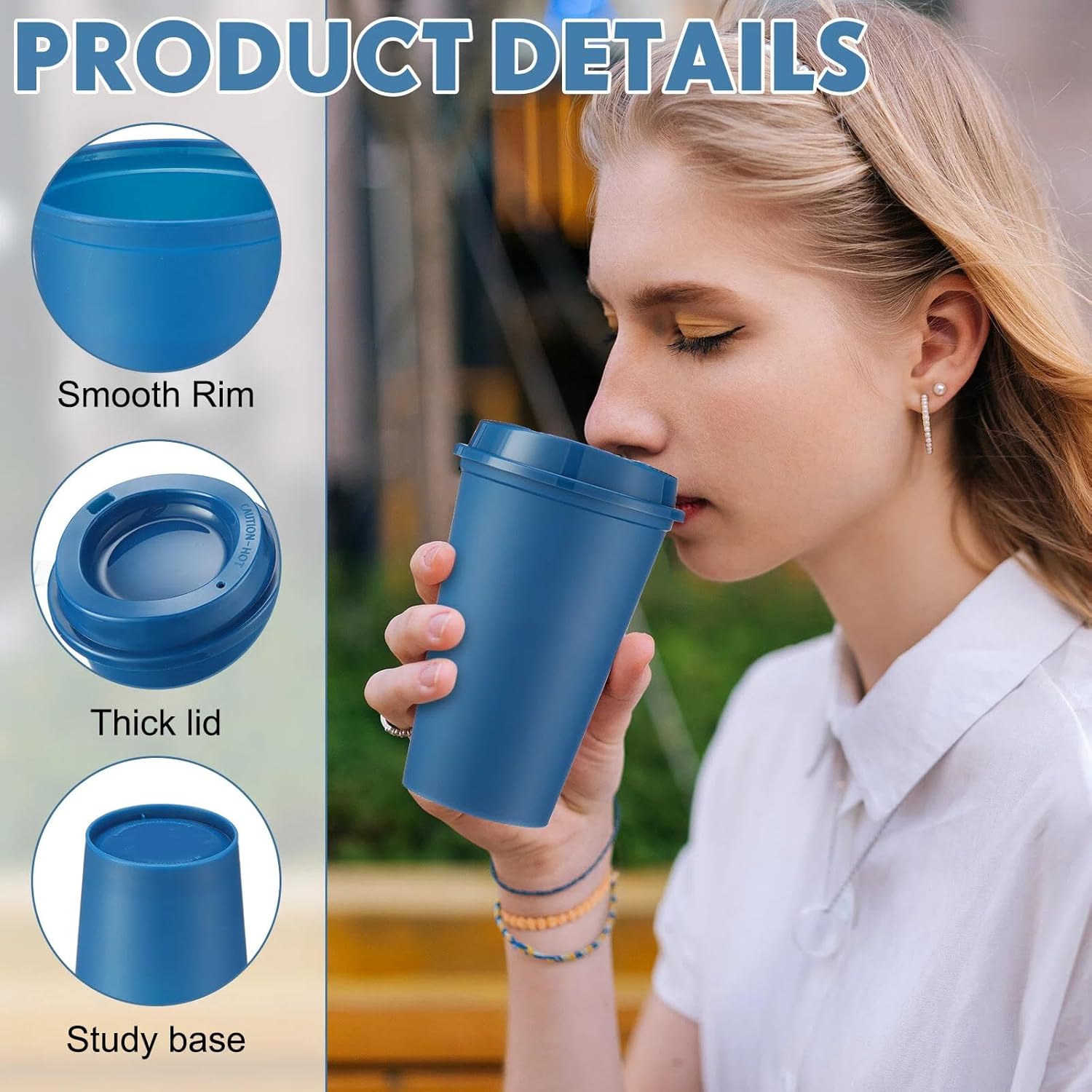 Honeydak 45 Pack 16 oz Reusable Coffee Cups with Lids Water Bottle Iced Coffee Travel Mug Reusable Portable Plastic Tea Tumblers Bulk for Hot and Cold Drinks Birthdays Party(Classic,Dark Blue) - Image 2