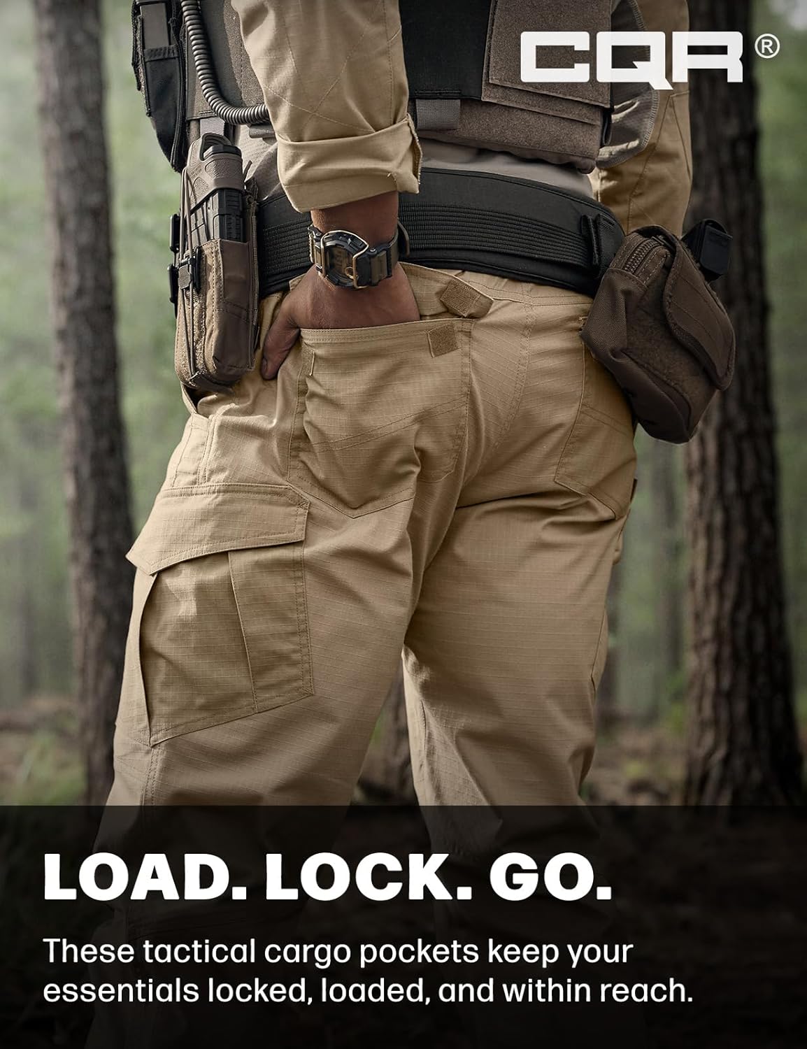 CQR Men's Flex Ripstop Tactical Pants, Water Resistant Stretch Cargo Pants, Lightweight EDC Hiking Work Pants - Image 6