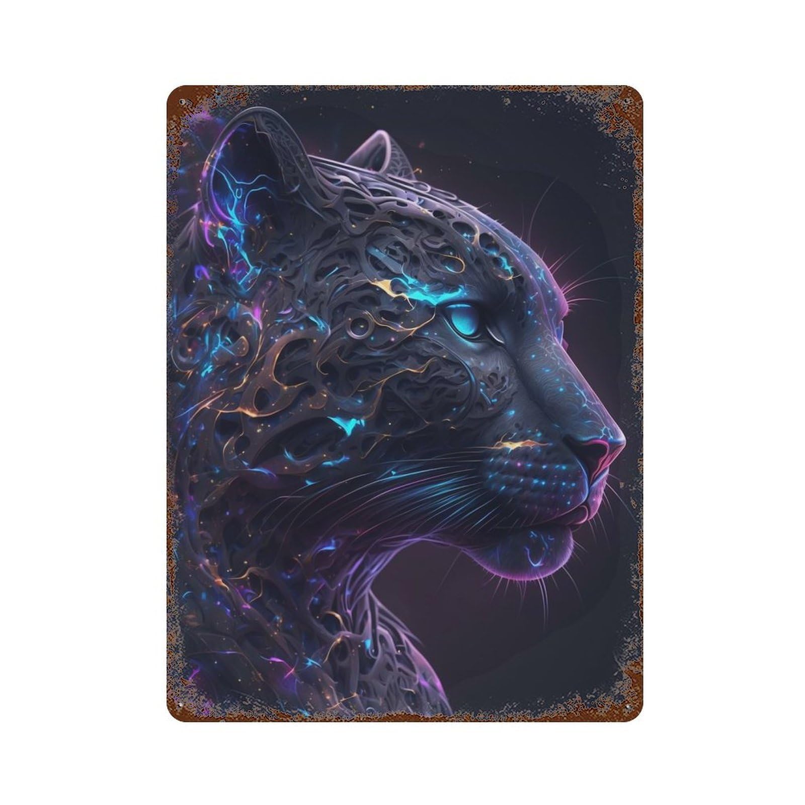 Galaxy Panther Animal Rust Effect Tin Sign 15.7"x11.8", Vintage Wall Decor for Pub, Kitchen And Man Cave Decor