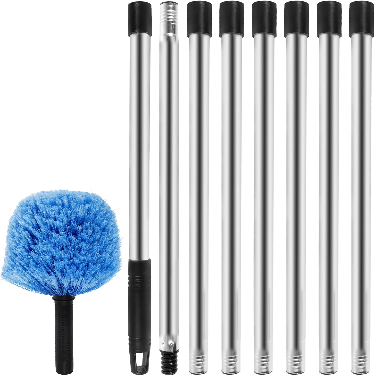 Cobweb Duster with Extension Pole Extendable Fan Cleaner Duster Spider Web Brush Cleaning Kit Long Handle Spider Web Brush for Ceiling Furniture Indoor Outdoor (8 Poles)