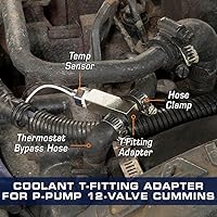 Vista 2 de GlowShift Adaptador de ajuste en T para sensor de temperatura de refrigerante de agua compatible con Dodge Ram de 12 válvulas Cummins 1994-1998
