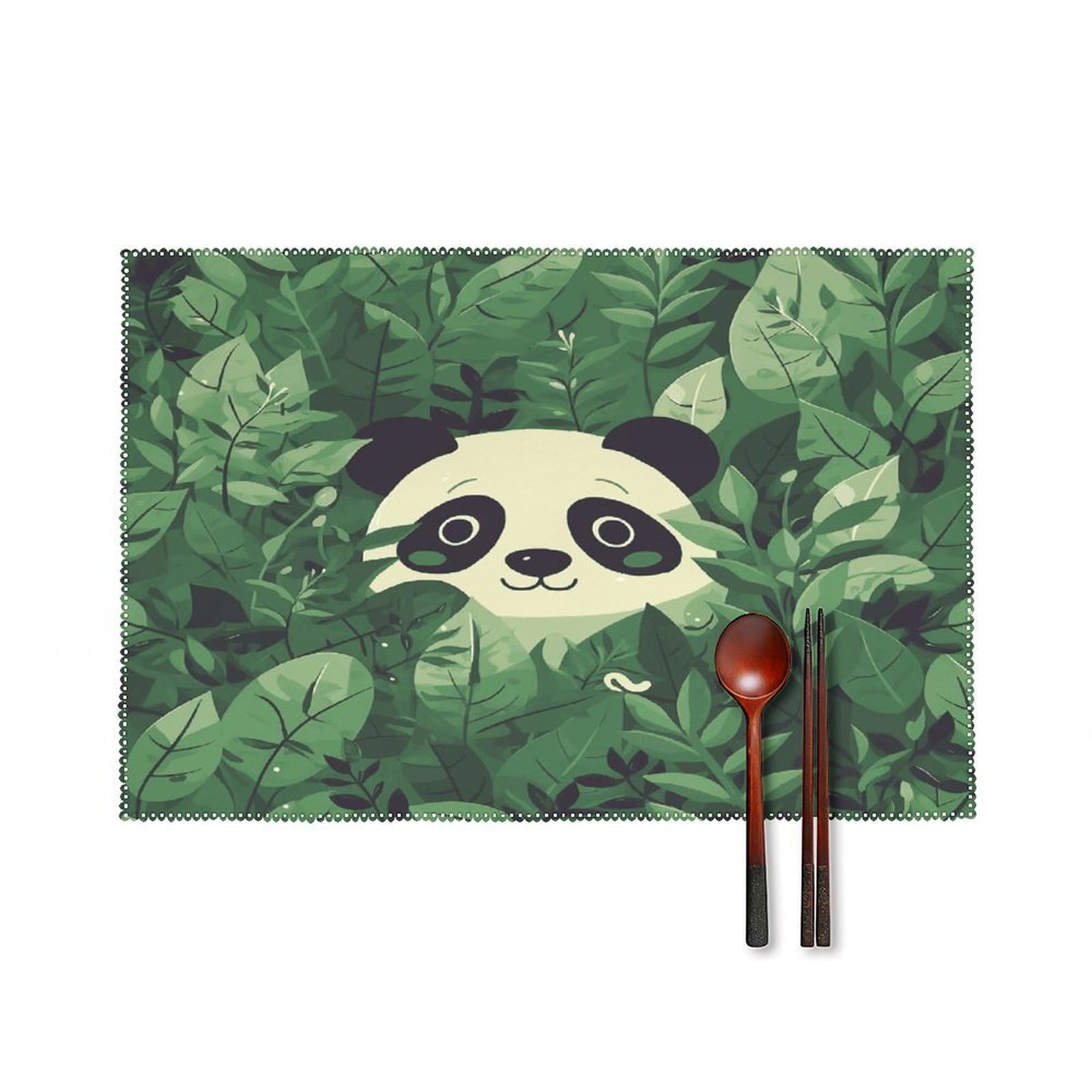 Fekiloot Style Green Leaves Panda Pattern Placemats Set Of 6,Table Mat