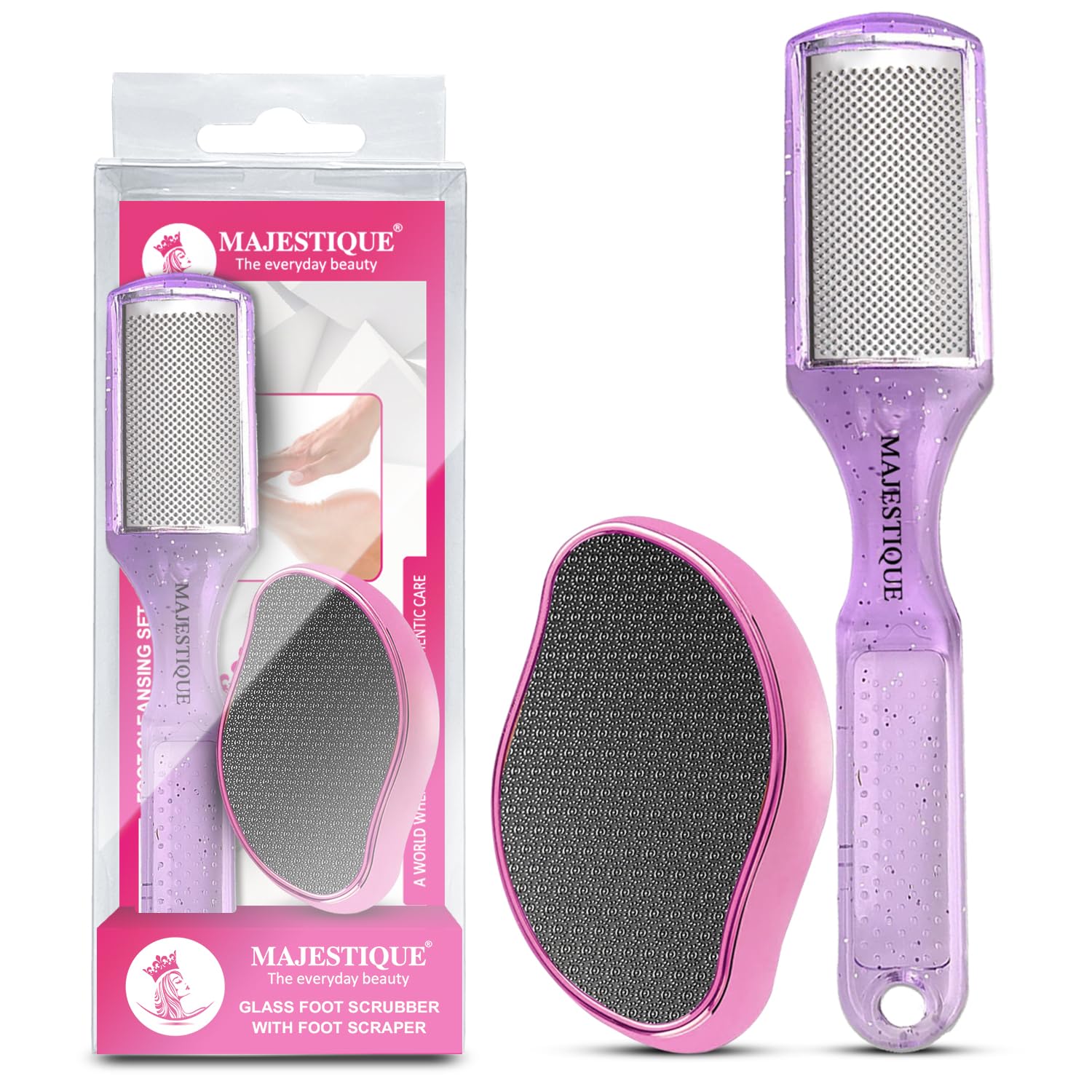 Majestique Glass Foot Scrubber and Foot Scraper | Removes Hard Callus, Dead Skin Cells, and Cracks | Lightweight, Comfortable Foot Care Tools - 2Pcs/Multicolors-picture-18