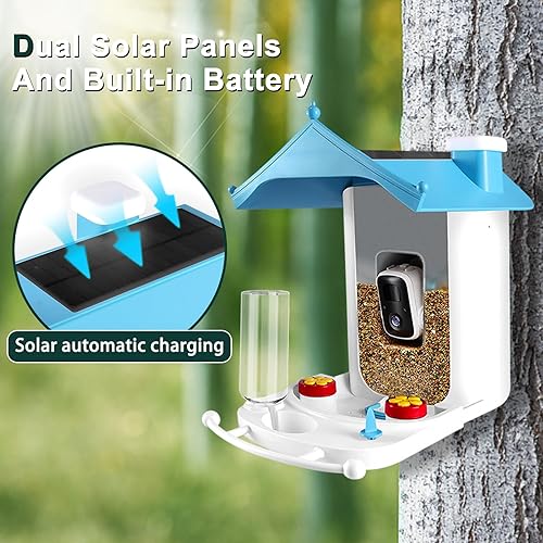 Miniatura 7 de XINYA BAO Comedero inteligente para pájaros con cámara AI para identificar especies de aves, vista en vivo, observación de aves, captura automática