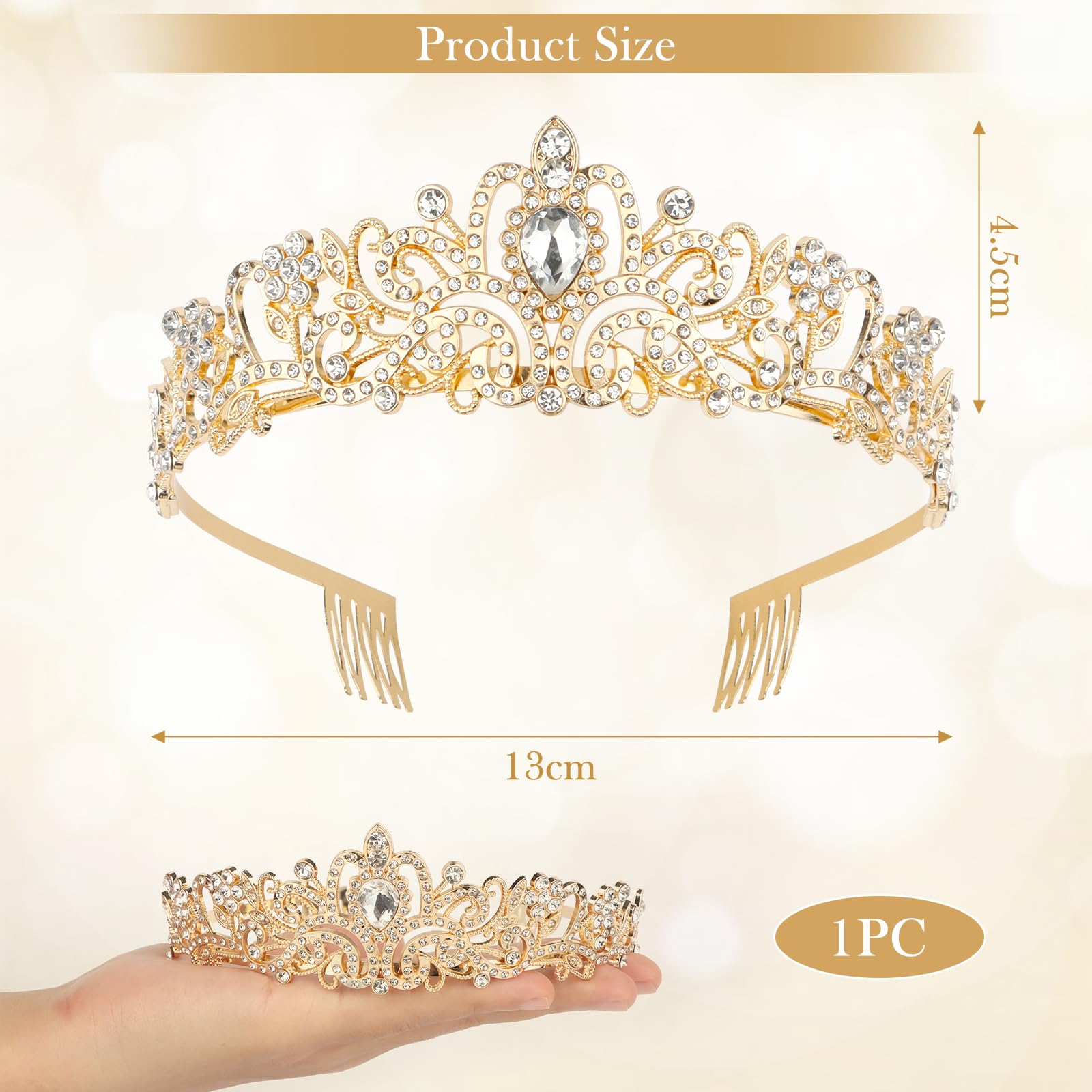 Image secondaire de KILDOWS Couronne Femme, Couronne Princesse Or Diadème en Strass Femme Couronne de Mariée Cristal Tiara Bijoux de Cheveux Accesso