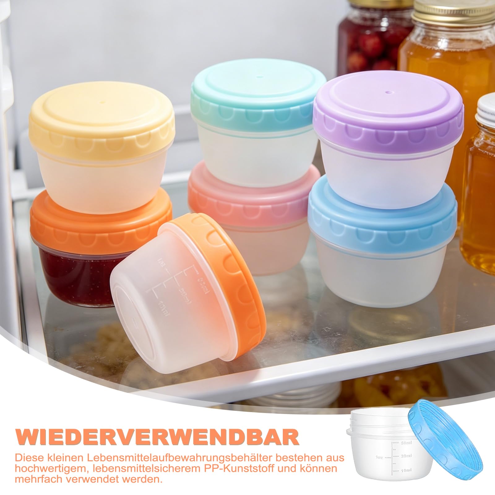 18 Stück stapelbare 80ml Plastik Vorratsdosen mit Skala und Schraubdeckel