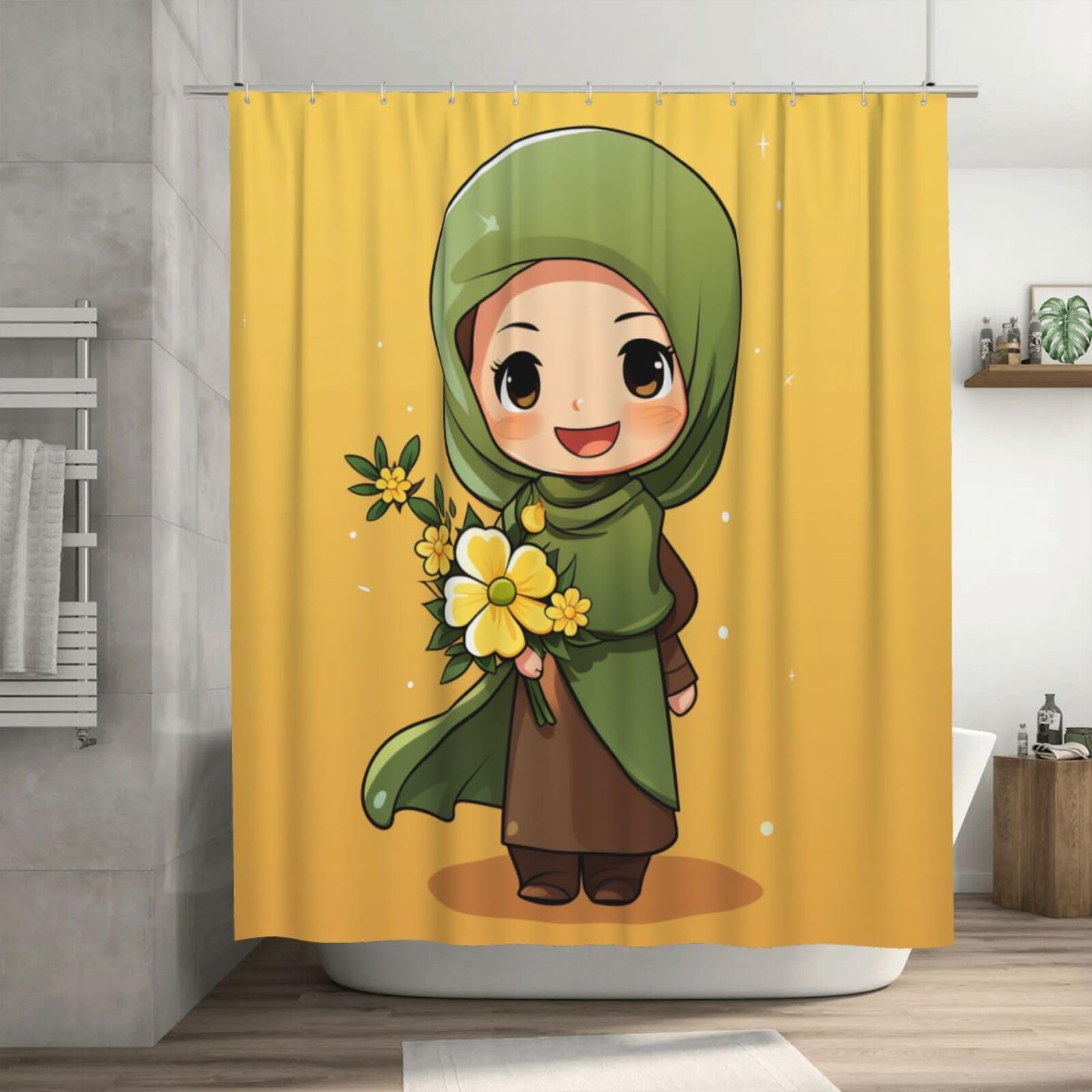 Rideau de douche anti éclaboussures épais et imperméable motif fille musulmane pour baignoire