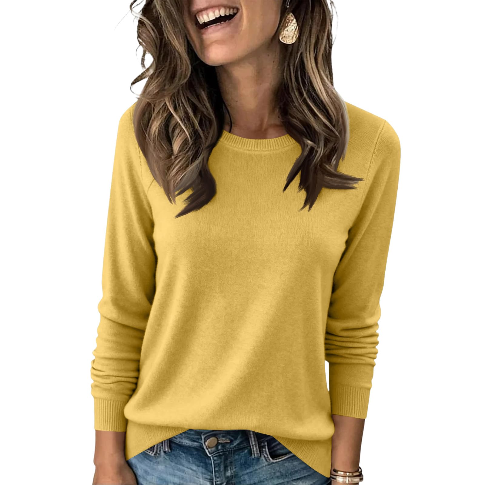 Pullover Sweaters for Women Classic Crewneck Knitted Sweater Tops Dressy Lightweight Long Sleeve Basic Clothes