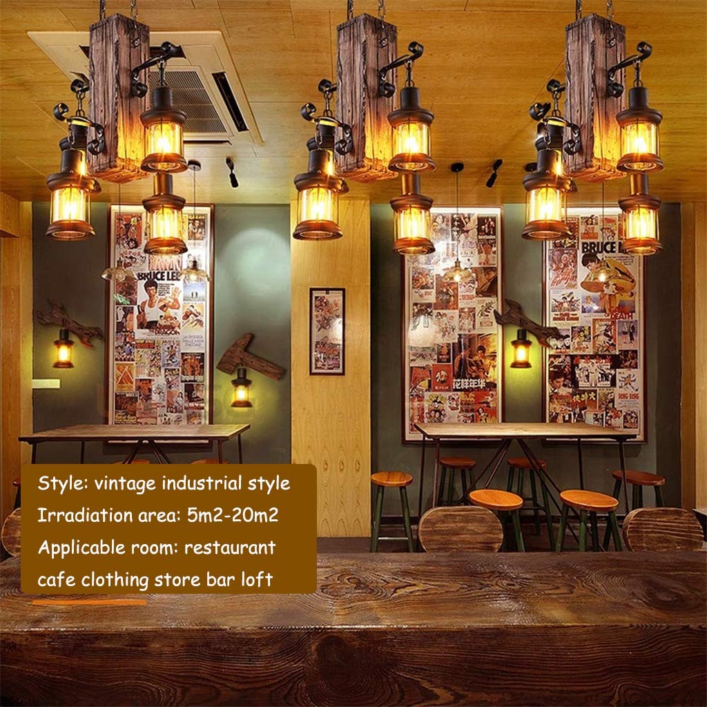 Pendellampe Vintage Industrielle Holz Kronleuchter 4 Kopf Retro Industrial Style Creative Disign Lampe Hängeleuchte Cafe Loft Metall Glas Dekorativer Kreativ Wohnzimmer Esszimmer Bar Cafe Hängelamp