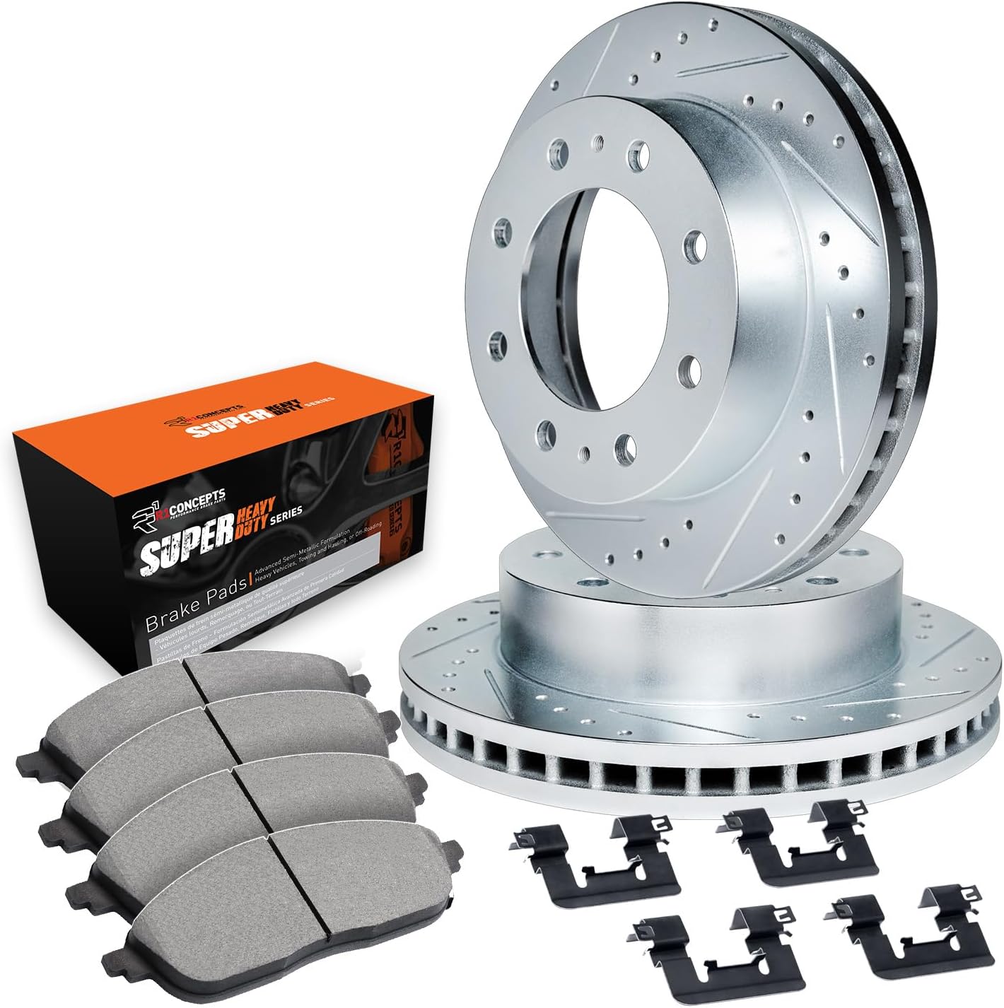 r1 concepts front brakes and rotors kit |front brake pads| brake rotors and pads| super duty brake pads and rotors| hardware kit wgxh1-48099