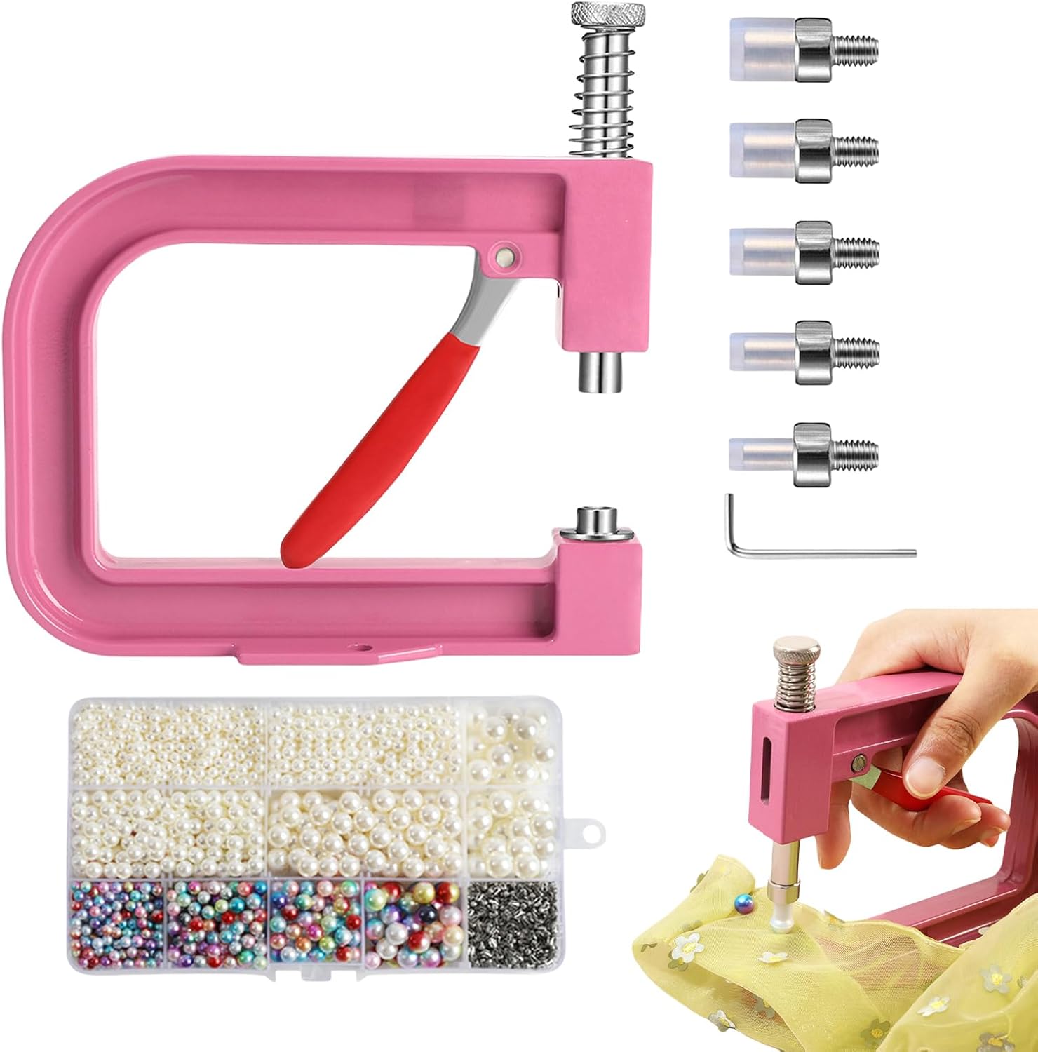 Beads Rivet Fixing Machine - Pearl Setter, Rhinestone Tool | Manual Applicator Device, Handheld Fastener Press For Jewelry Crafting While Attaching Decorative Studs To Clothing, Bag, Wedding Accessory