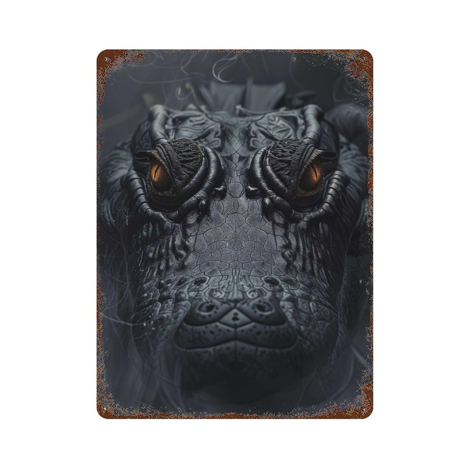 Crocodile in Black Smoke 15.7"x11.8" Retro Metal Sign, Industrial Home Decor for Basement, Hobby Room And Garage Decor