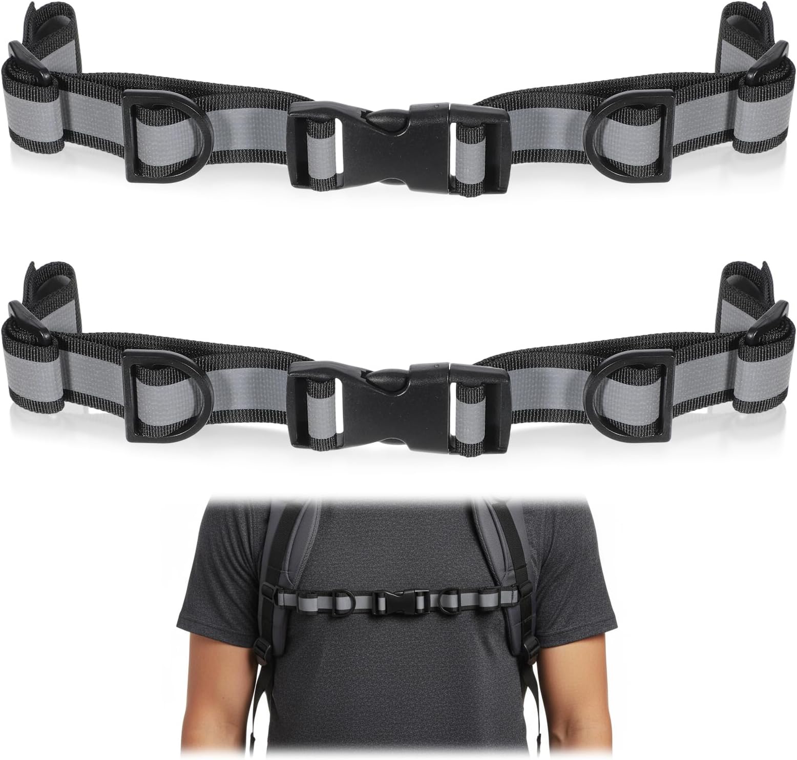 2 PCS Backpack Chest Strap Add on, Adjustable Sternum Strap Outdoor Chest Belt with Quick Release Buckle and Slide Lock Backpack Accessories for Travel, Hiking, Camping