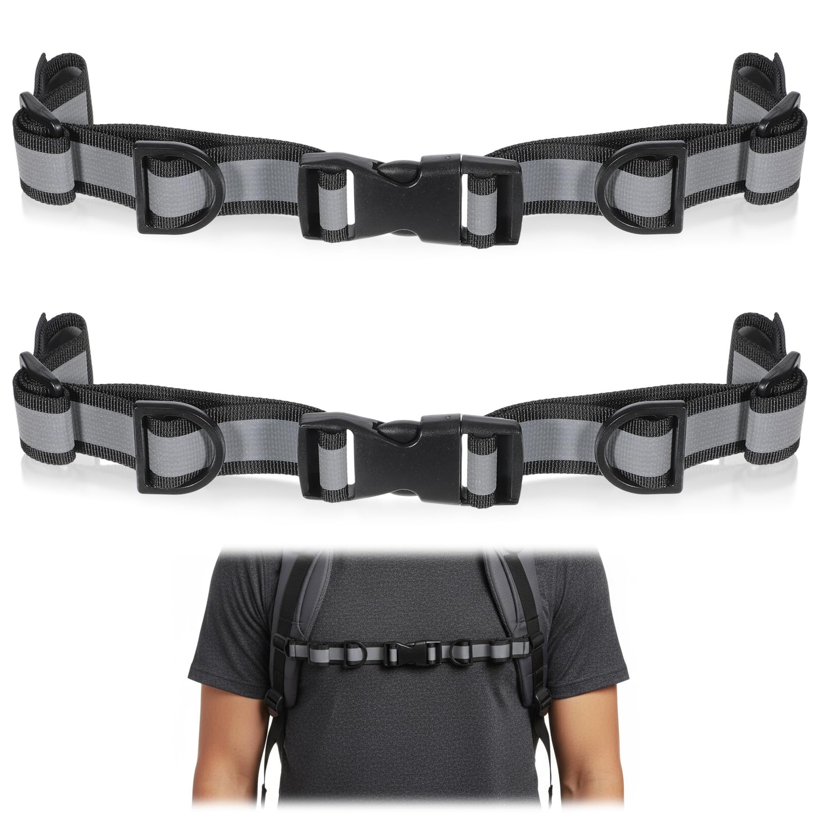 2 PCS Backpack Chest Strap Add on, Adjustable Sternum Strap Outdoor Chest Belt with Quick Release Buckle and Slide Lock Backpack Accessories for Travel, Hiking, Camping