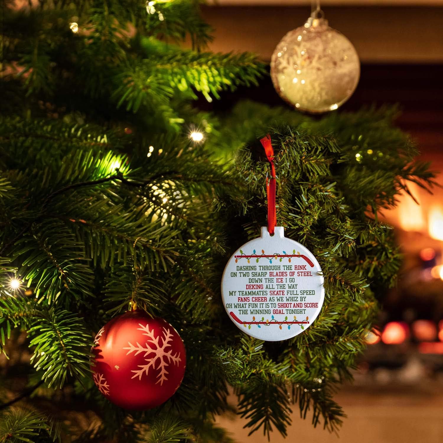 ChalkTalkSPORTS Hockey Round Ceramic Ornament | Jingle All The Way - Image 2