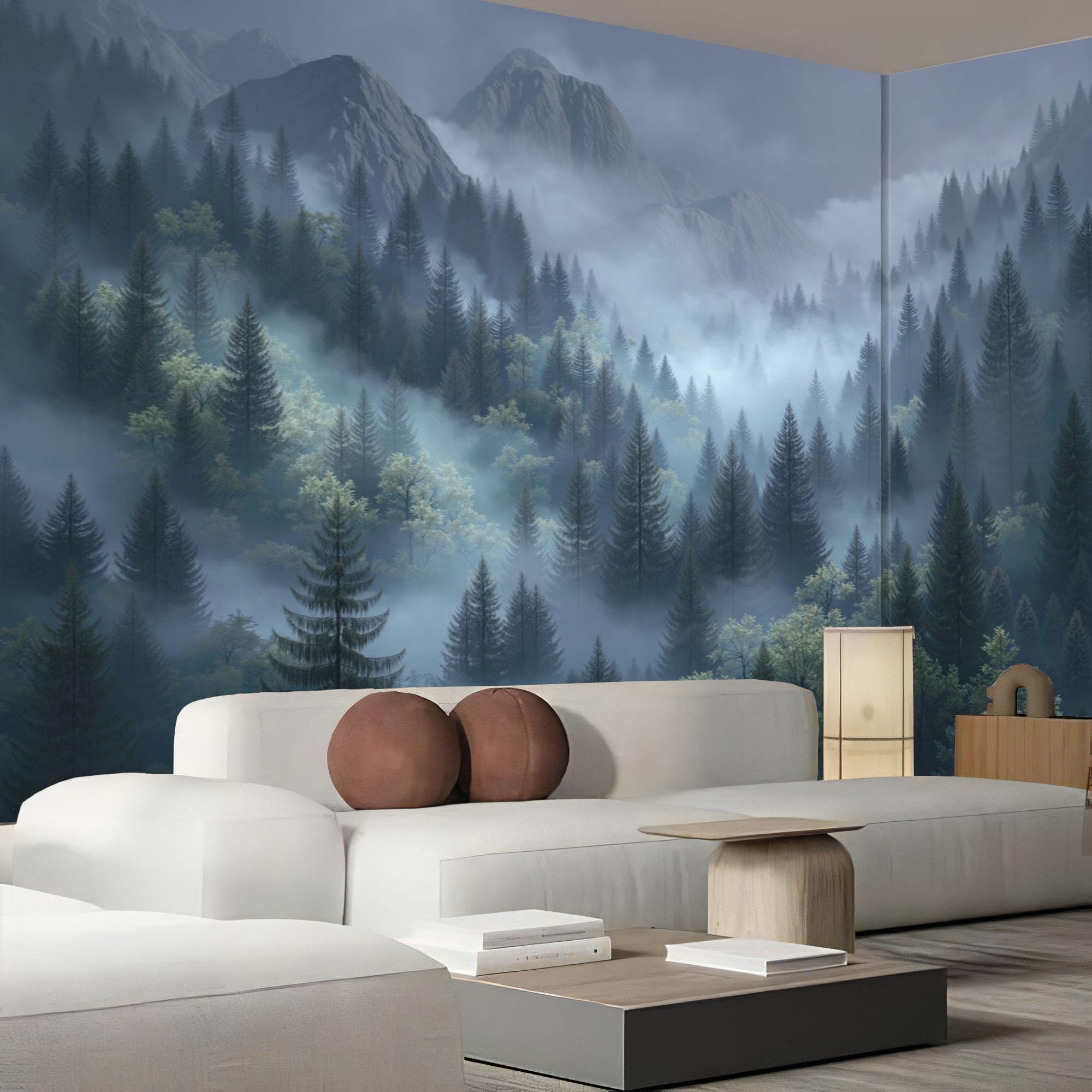 Papier Peint Panoramique Forêt Gris pour Agrandir Salon et Chambre
