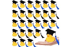 24PCS Graduation Ducks: Mini Blue/Black Grad Rubber Duckies in Cap and Tassels