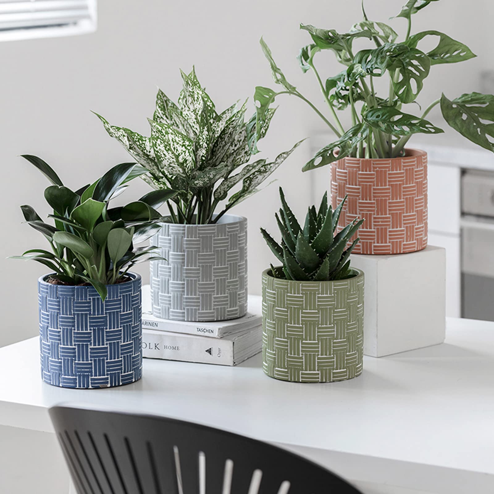 Vasi da Giardino Vaso da Fiori in Cemento, Vaso per Piante Fioriera da Interno da 5,51 Pollici con Foro di Scarico, Vasi Moderni per Piante Grasse per Arredamento Home Office
