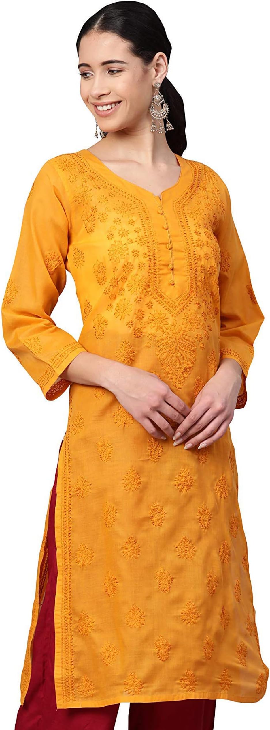 Indian Hand Embroidered Chikankari Womens Straight Cotton Kurti Kurta Tunic A231409