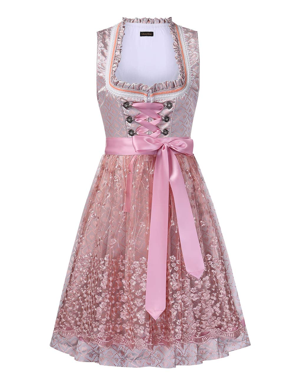 KOJOOIN Tracht Kleid Dirndl Kurz Damen für Oktoberfest Gr 34-42 MEHRWEG Spitzenschürze Inklusive