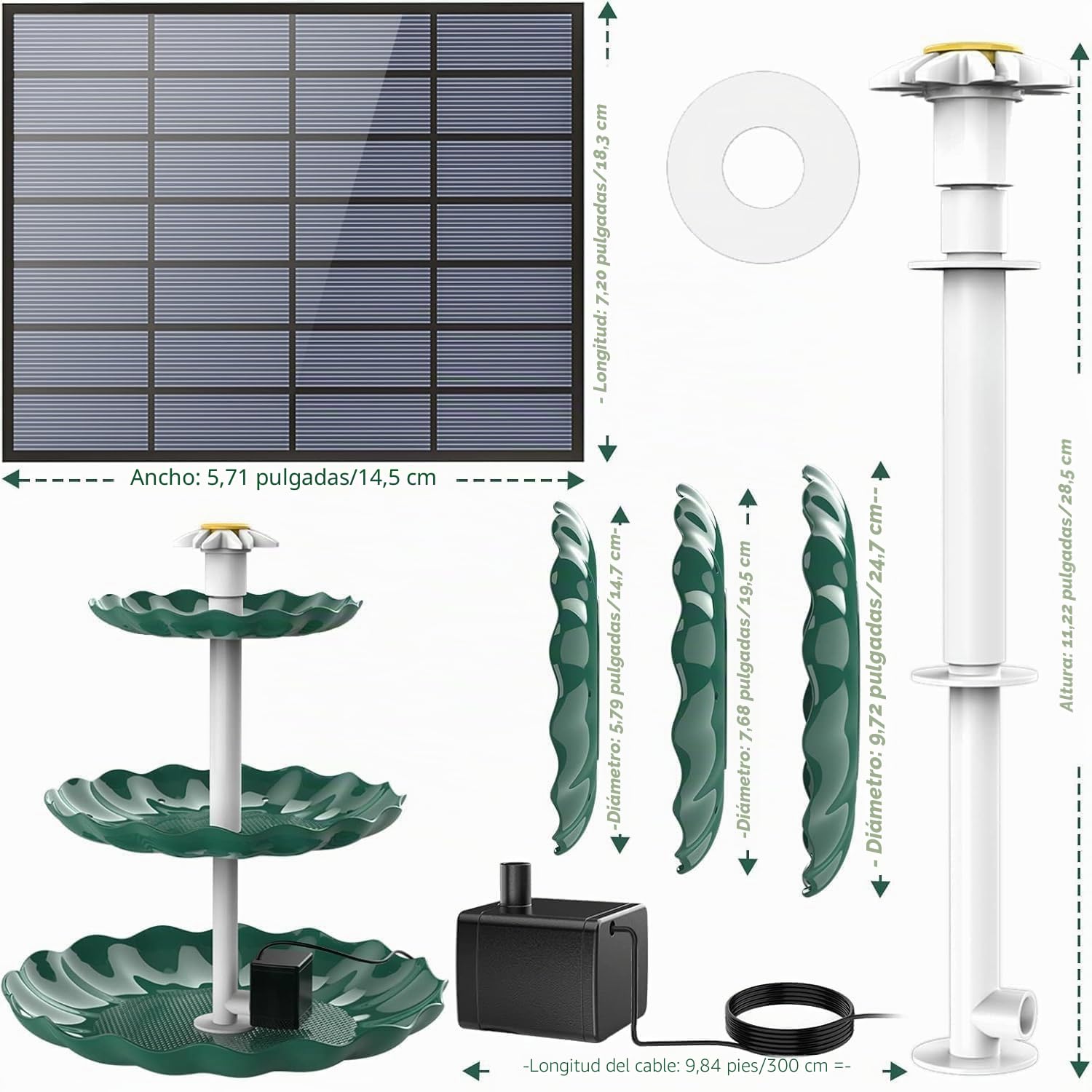 AISITIN Fuente DIY, juegos de bebederos para pájaros con fuente solar de 3,5W, alimentadores para pájaros de 3 niveles para exteriores, bebedero para pájaros y fuente solar desmontable adecuada para