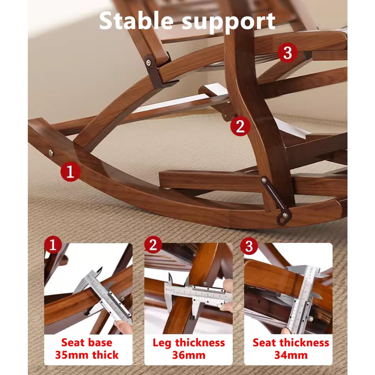 Drewniany Składany Fotel Bujany Leżaki Bujane Bambusowe Krzesło Ogrodowe Dla Osób Starszych, Krzesła Patio Podnóżek I Podłokietnik, Ergonomiczne Regulowane Oparcie (Color : Light Brown, Size : Walnu
