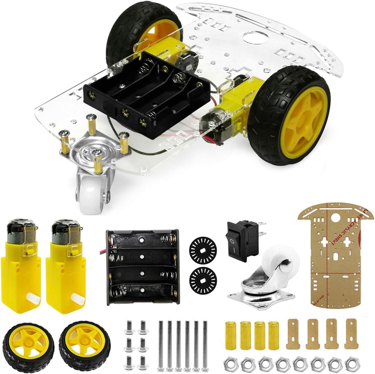 Smart Robot Bot with Chassis, Bo Motor, Wheels, Clamps, Speed Encoder, Battery Box, Switch - Diy Robot Chassis