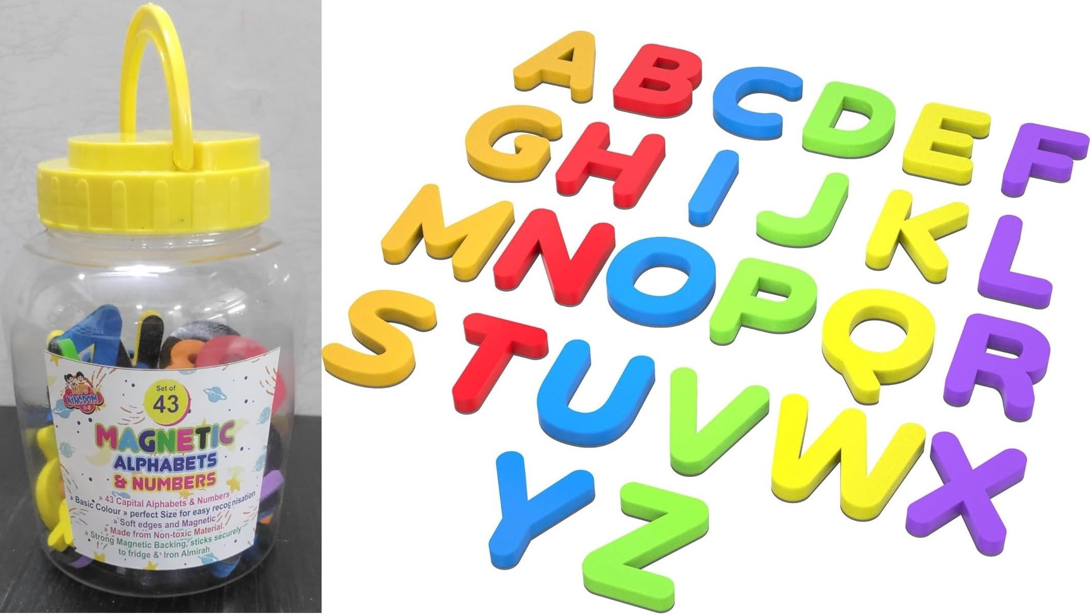 Frateli ABC Magnets Capital Letters - 43 Magnetic Letters & Numbers - Ideal for Alphabet & Number Learning & Spelling Games - Child Safe Foam Alphabets with Full Magnet Back (B0CNXXBD1P) Amazon Price History, Amazon Price Tracker