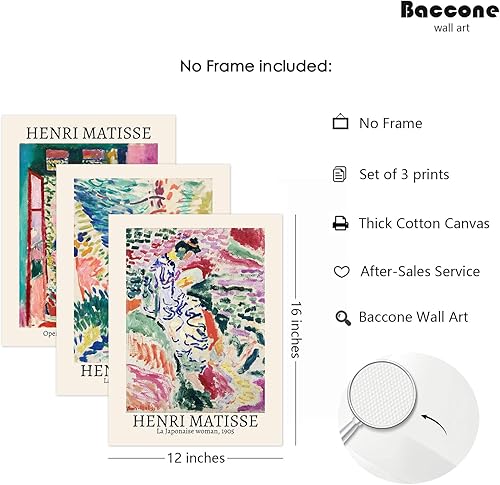 Vista 2 de Baccone Henri Matisse - Juego de 3 pósteres abstractos coloridos para pared, arte estético, arte de pared de Henri Matisse, impresiones vintage