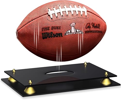 Miniatura 2 de KKU Estuche de exhibición de fútbol acrílico, funda de fútbol transparente para fútbol firmado, soporte de exhibición de fútbol negro de doble nivel