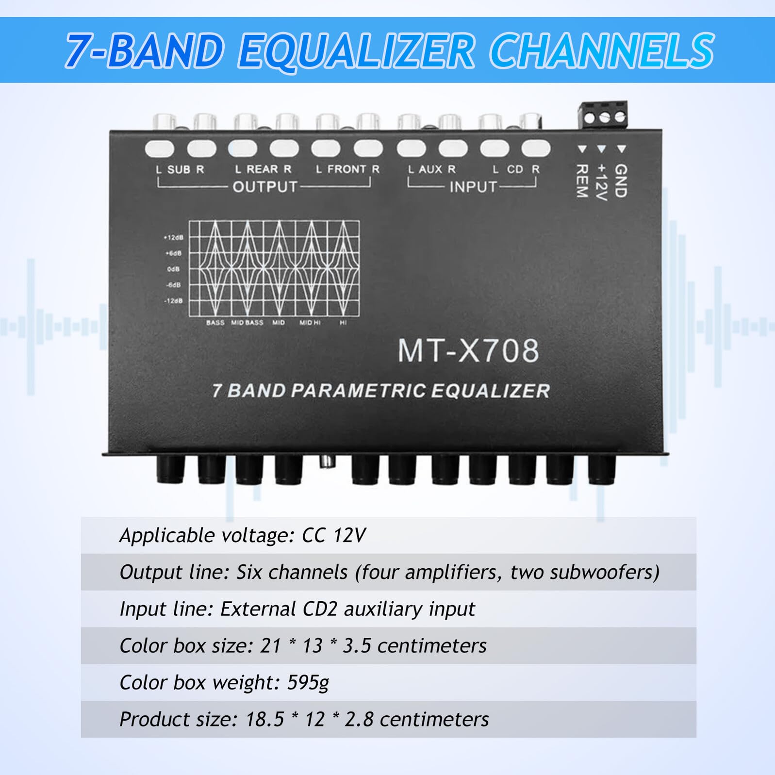 Alipis Ecualizador Digital de 7 Bandas para Coche, Amplificador de Sonido en Metal Seis Canales, Mejora la Calidad de Audio en Sistemas Estéreo de Automóvil