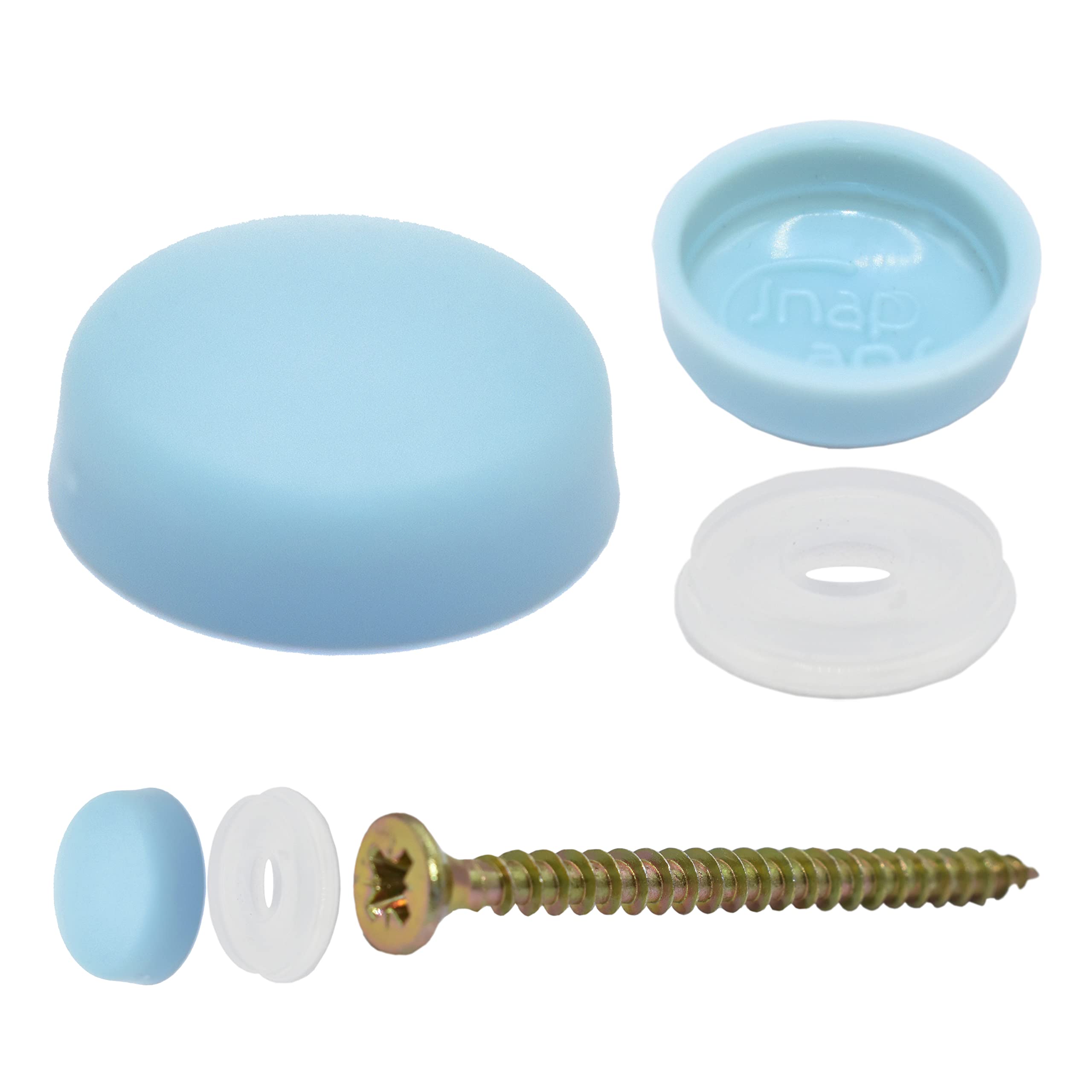 Snap-On Two Piece Dome Screw Cover Caps - Pack of 50 Small Matt Caps & Bases : Sky Blue
