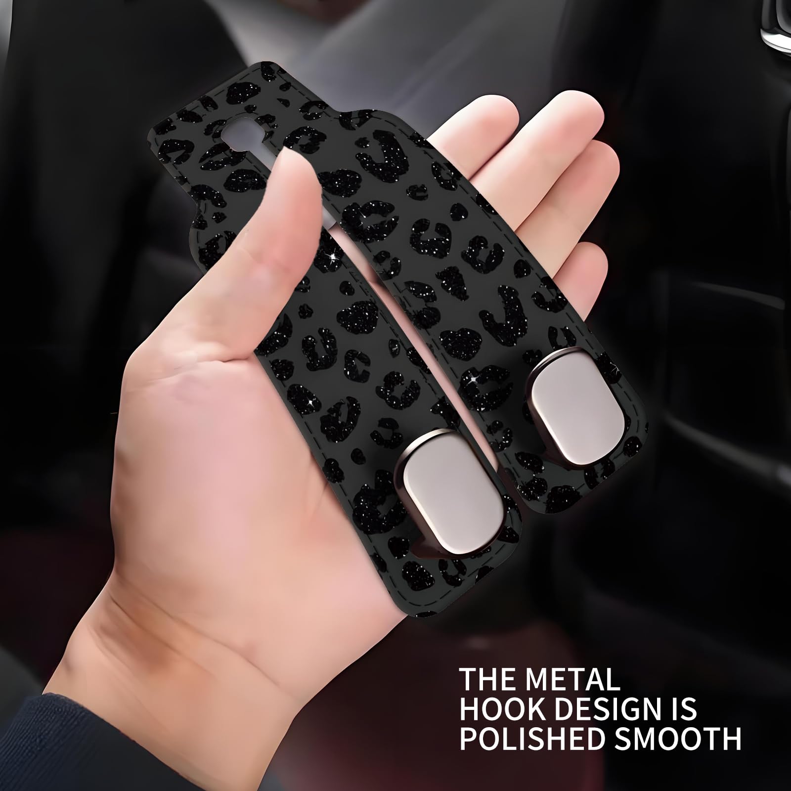 Crochet universel en cuir pour appuie-tête de siège de voiture, organisateur de rangement, accessoires d'intérieur pour sac à main, sac à main, motif léopard noir