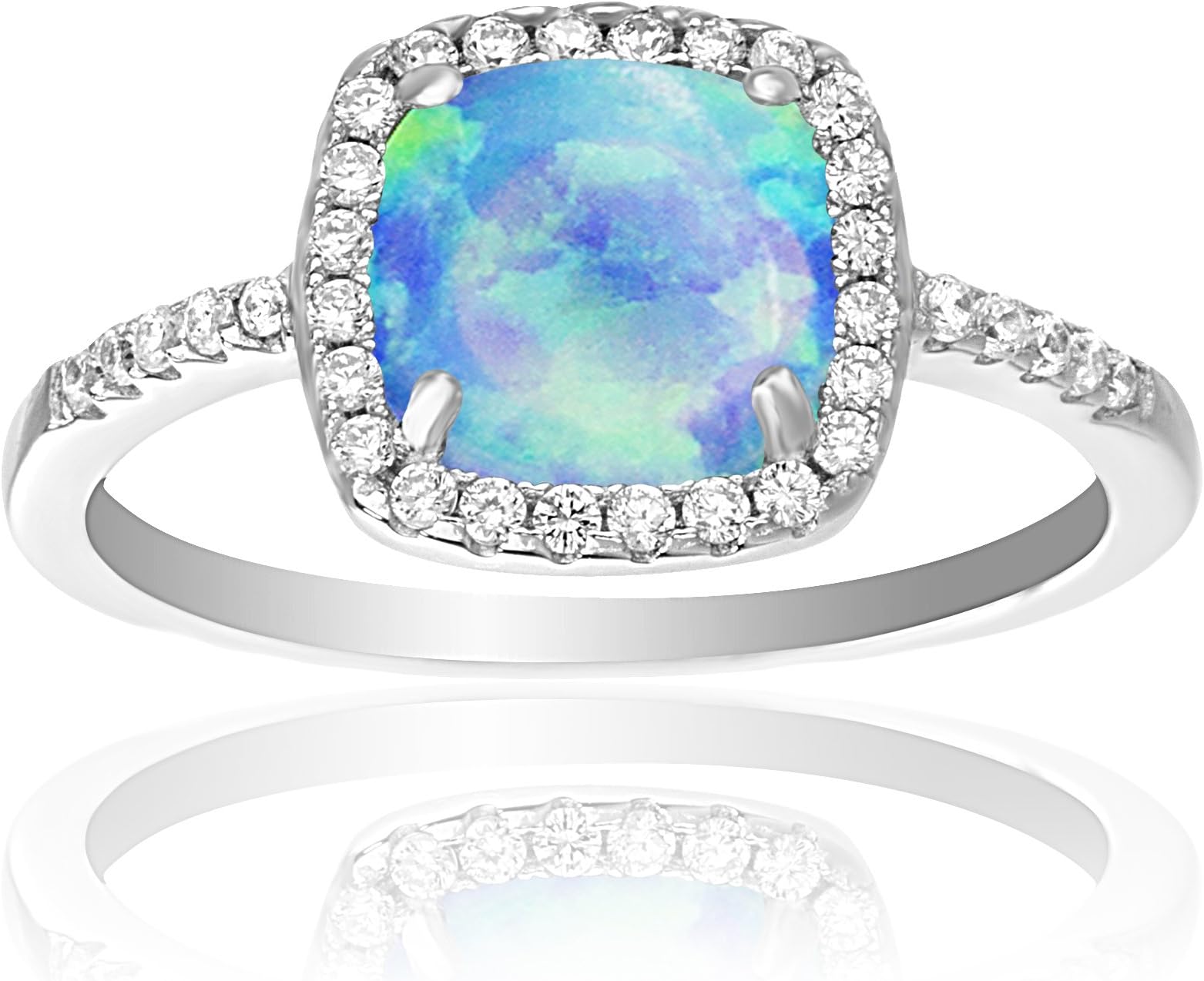 Lab Created Sterling Silver Blue Opal & Cubic Zirconia Square Ring