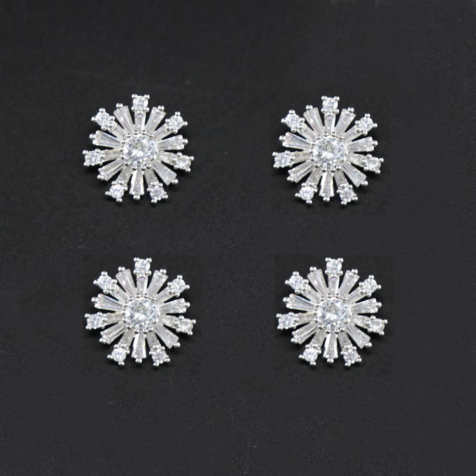 Jerler4 Pcs Zircon Sliver Rhinestone Buttons Crystal Embellishments Sew on Clothing Buttons for Decoration and DIY