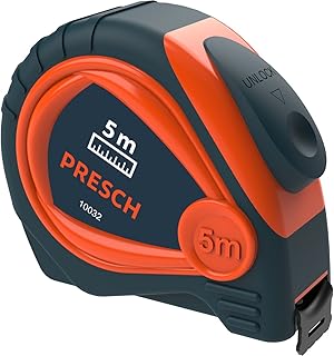 Presch Fita métrica 5 m profissional robusta com lingueta estável de cinto e sistema automático de enrolar