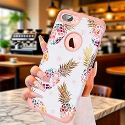 Capa para iPhone 8 Plus, capa para iPhone 7 Plus, 2 em 1, estampa floral de abacaxi brilhante, rígida, de silicone, fina, antiarranhões, à prova de choque, capa protetora completa para iPhone 8/7 Plus