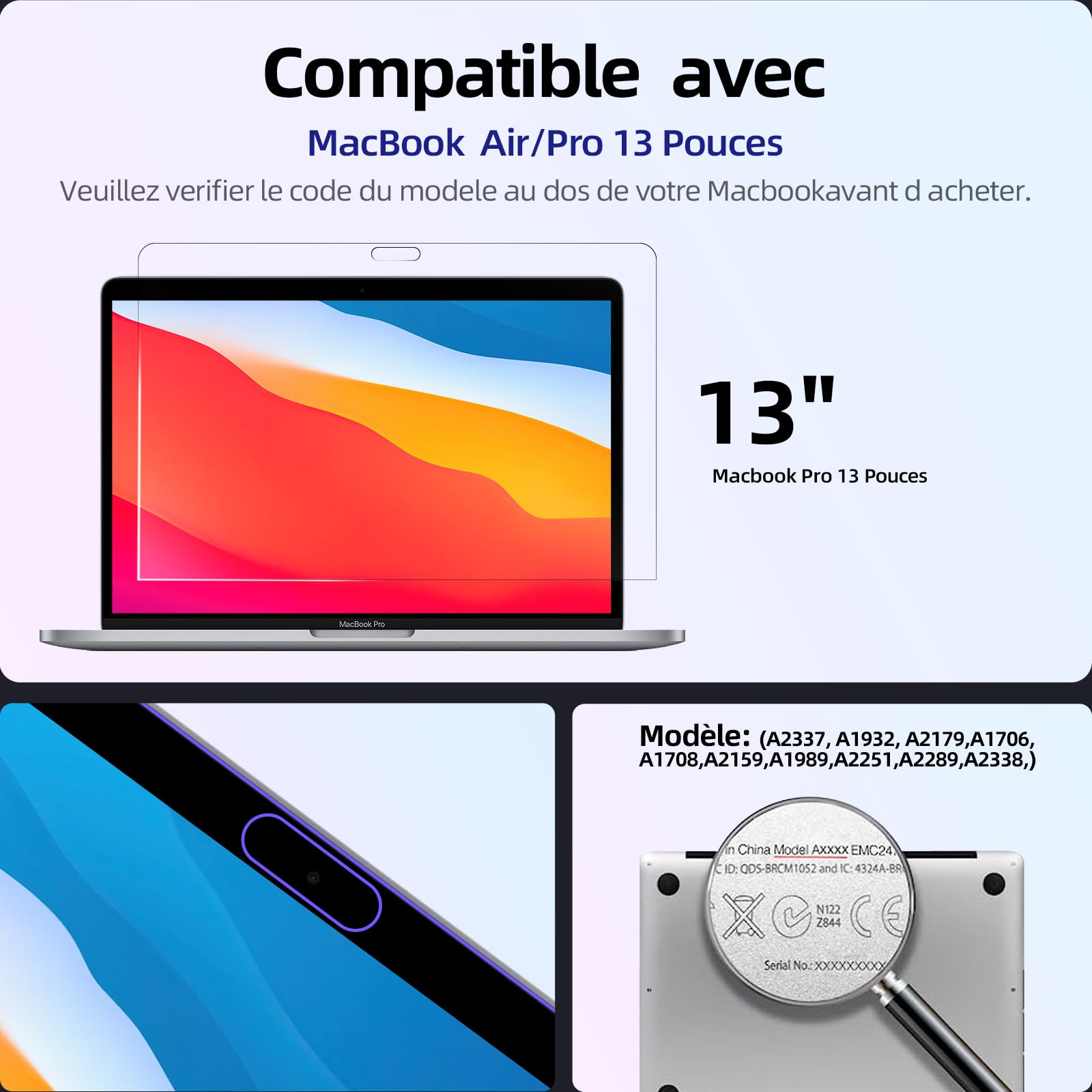 2 Protezioni Schermo Per MacBook Pro 13'' 2016-2022 E MacBook Air 13'' 2018-2020 - Anti-Graffio, Resistente Alle Macchie, Facile Da Applicare