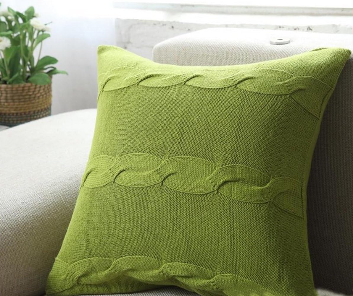 Home-organizer Tech Cotton Removable Knitted Decorative Pillow Case Cushion Cover Cable Knitting Patterns Square Warm Throw Pillow Covers, 17.5 by 17.5 Inch, White, Cover + Pillow Insert