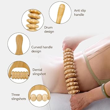 3 Pcs Wood Therapy Massage Tools, Wooden Massage Roller for Back Legs Neck Effectively Relaxes Muscles Relieves Fatigue Shaping Anti Cellulite Body