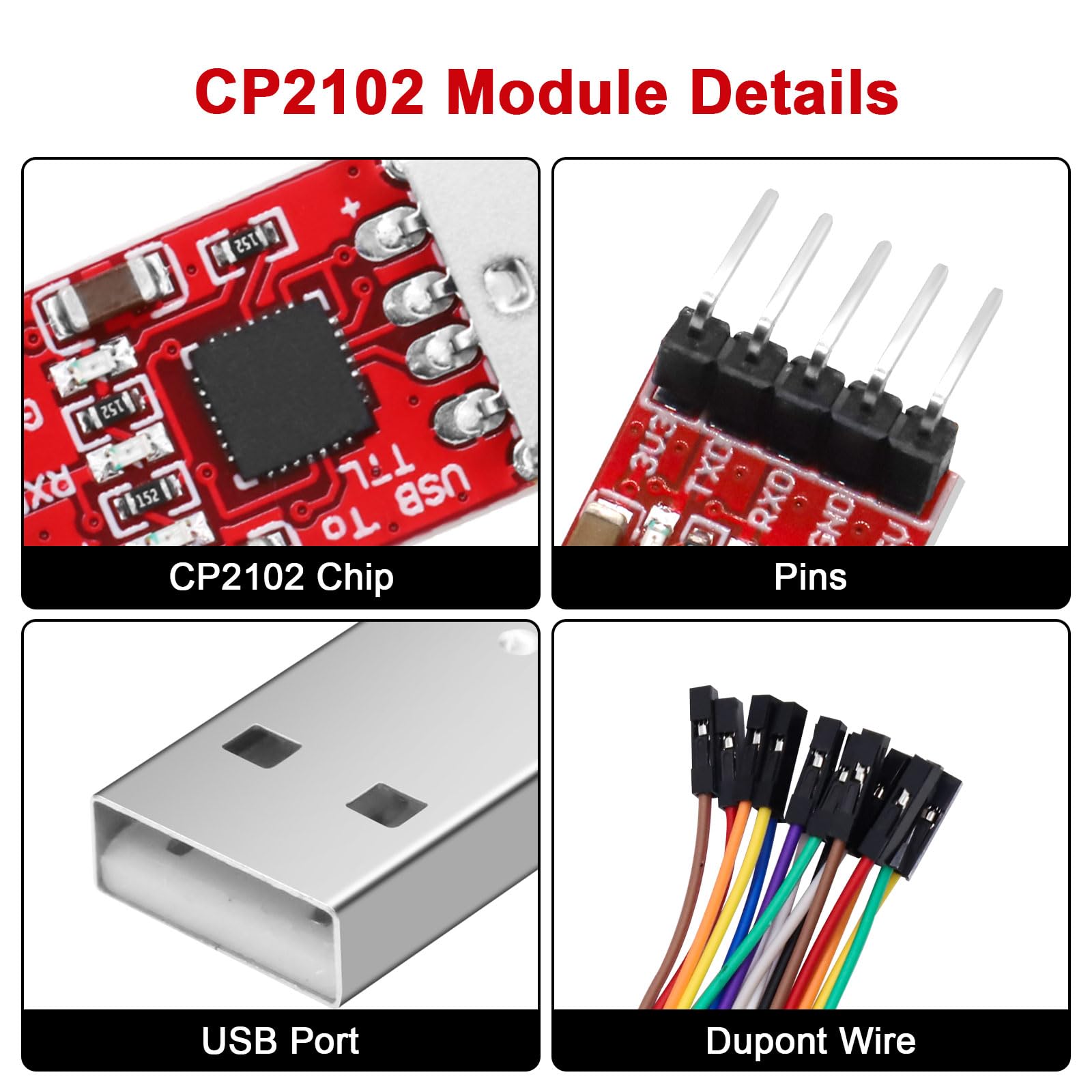 CP2102 Modulo da USB a Seriale RUIZHI 2 pezzi CP2102 Convertitore da USB a TTL con ponticello CP2102 Convertitore seriale USB CP2102 Chip per 3,3V e 5V compatibile con Arduino e STC Download