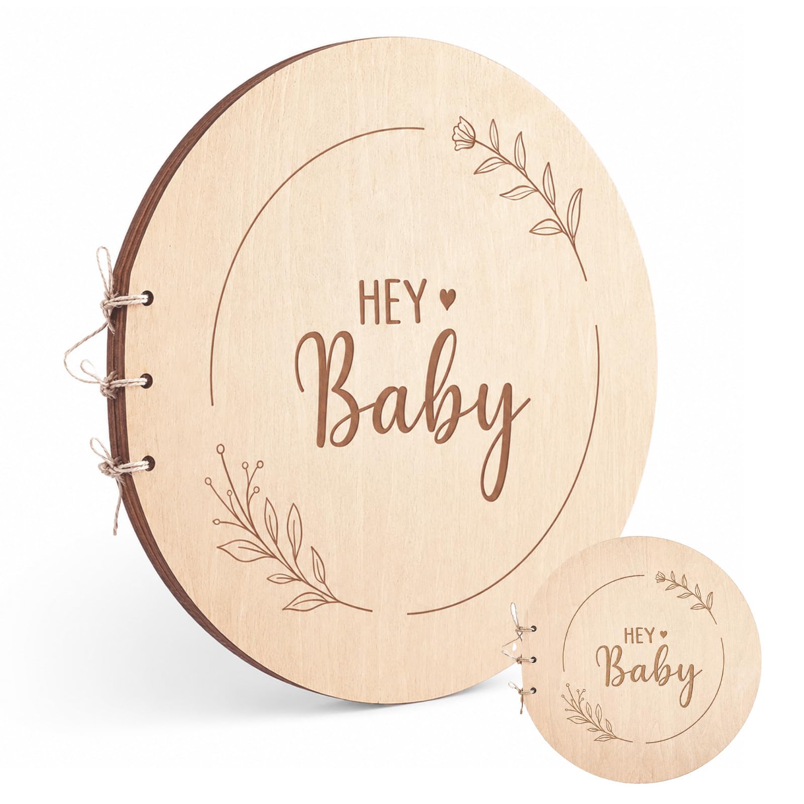 Wooden Baby Shower Guest Book 40 Blank Pages, Engraved Hey Baby Neutral Baby Shower Book, Rustic Baby Shower Decorations Neutral for Gender Reveal Party & New Mum Blessing Sign-in