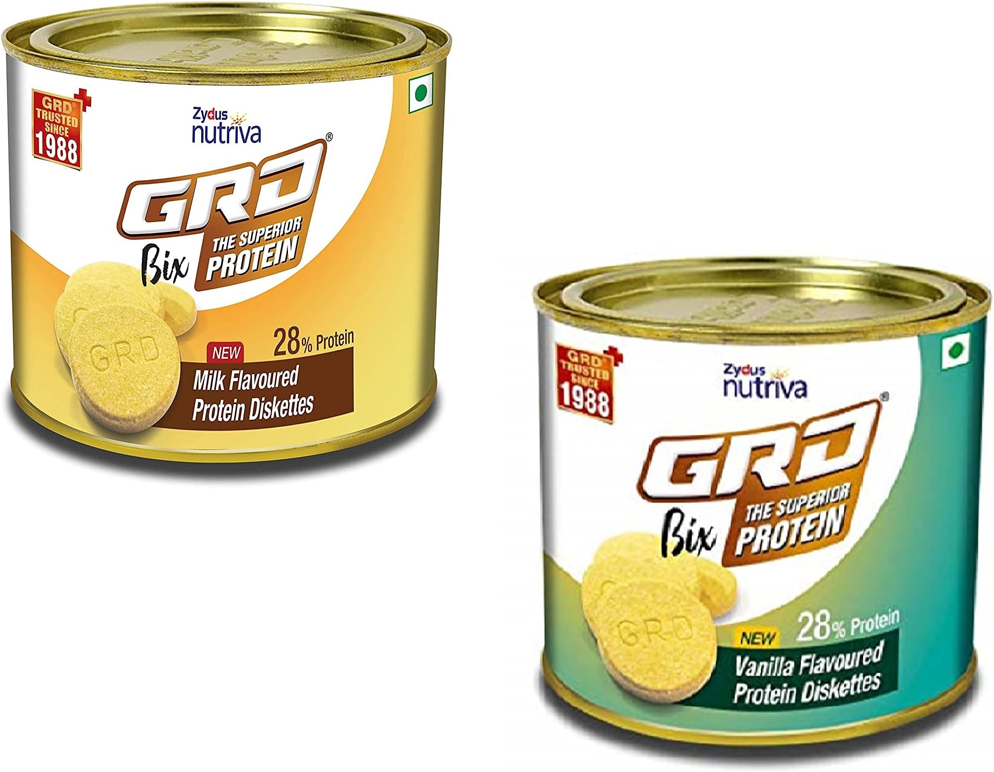 GRD Bix Vanilla Flavoured High protein biscuits with Immuno Nutrients, 250g & Milk Flavoured High protein biscuits with 18 Essential Nutrients, 250g