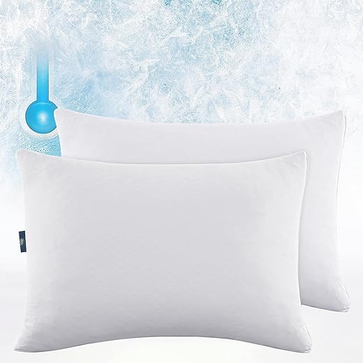 Serta Power Chill Pillows Standard/Queen Size Set of 2, Cooling, Down Alternative Bed Pillow for Side, Stomach or Back Sleepers, White, 1 Count