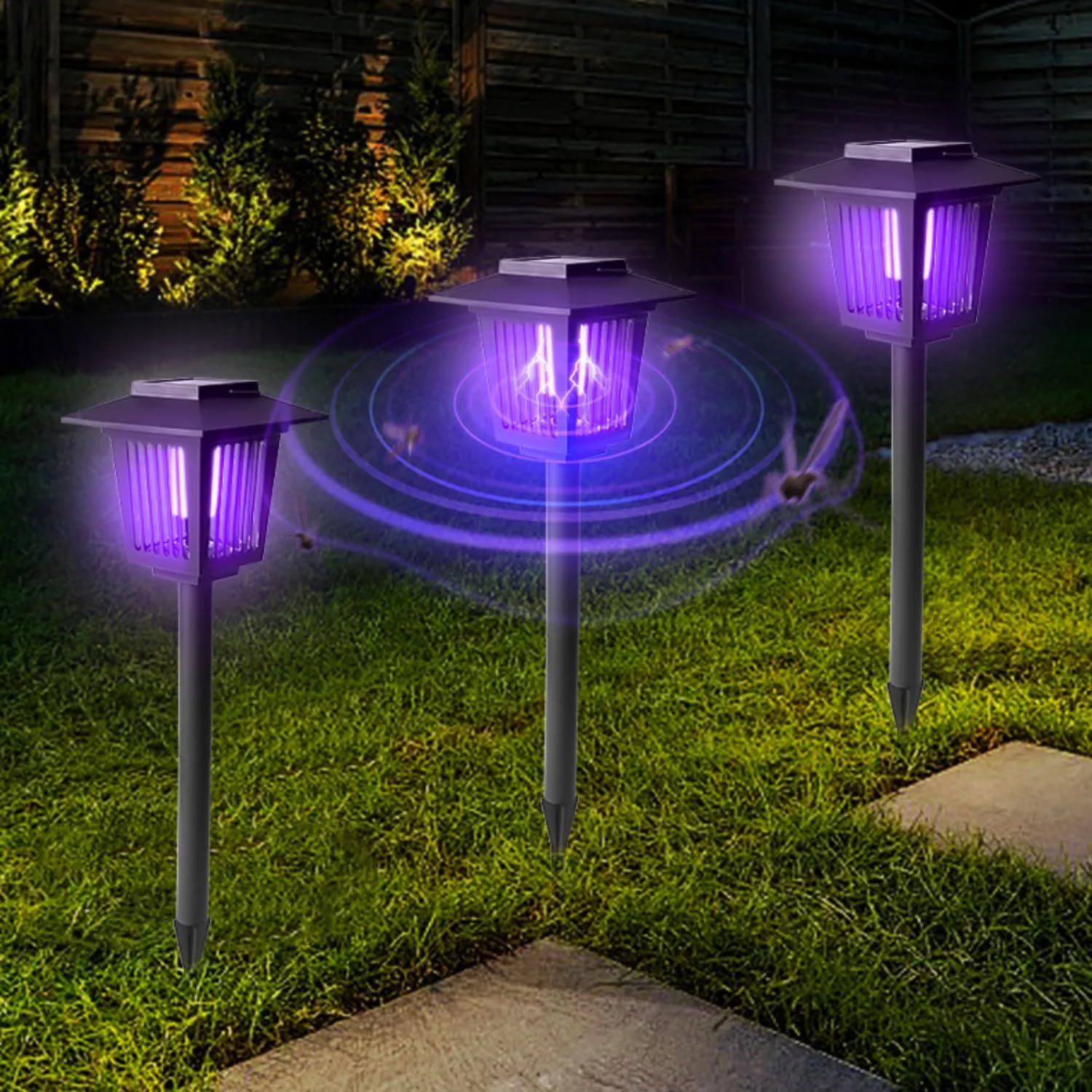 Confezione da 1/2/4 lampade solari antizanzare, copertura UV con pannello solare, IPX6, impermeabile, per esterni, patio, giardino, prato, durata di 8-12 ore (colore nero, confezione da 2)