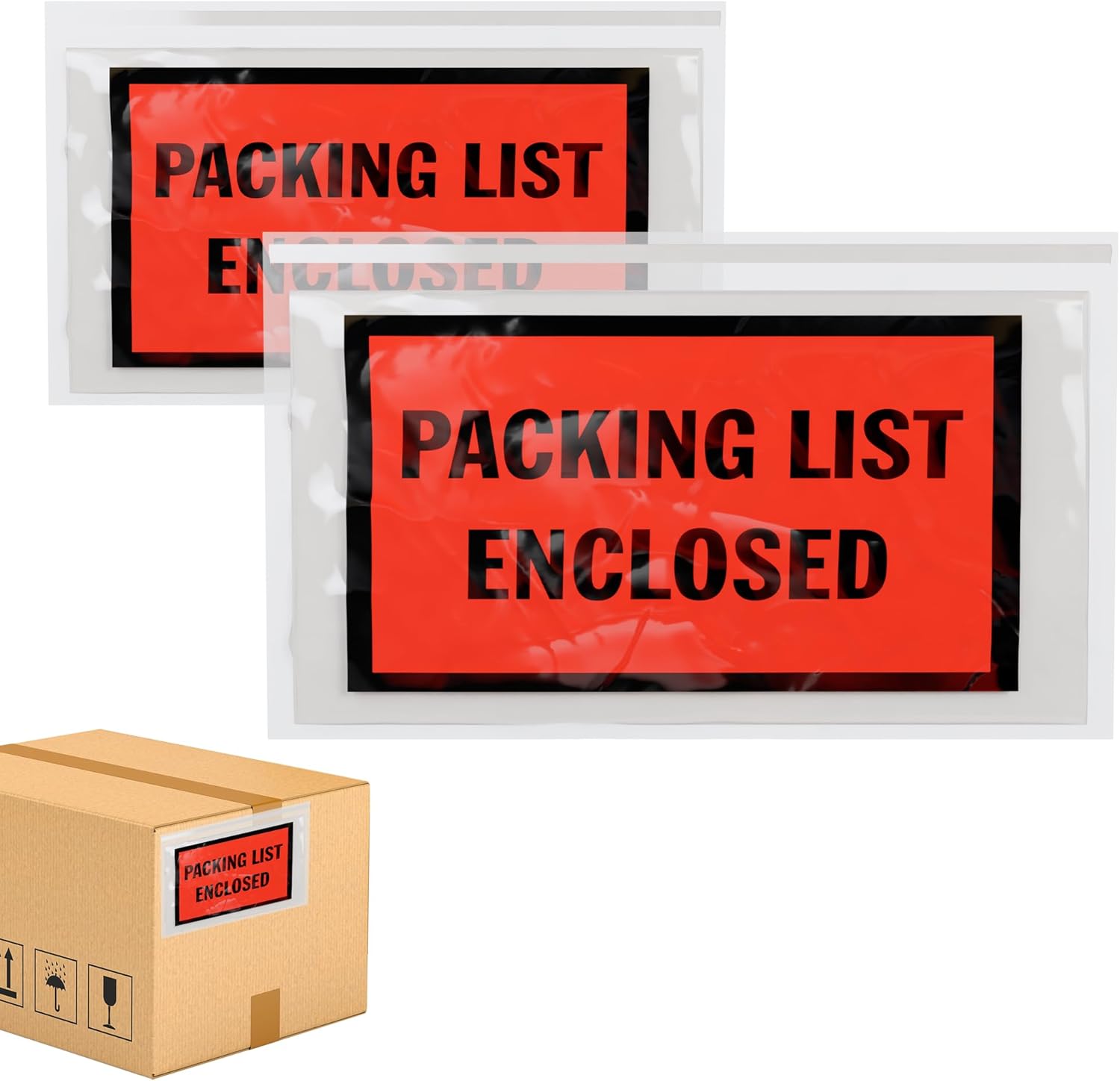 ABC Packing List Enclosed Pouches 5 x 9.5 Inch. 1000 Pack Clear, Red & Black 2 Mil Polyethylene Slip Envelope Pouches. Self Seal Packing List Envelopes. Packing List Invoice Enclosed Envelopes