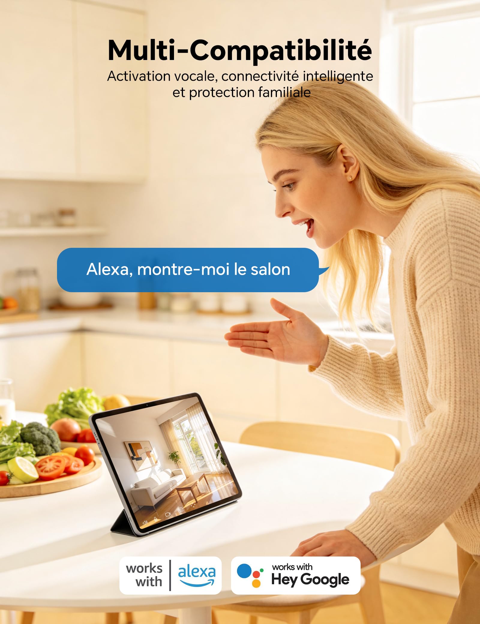 WOLFANG Camera Interieur 2K WiFi, Caméra Intérieure 360° PTZ avec Suivi Automatique, Vision Nocturne & Audio Bidirectionnel, Babyphone avec Caméra, Compatible Alexa & Google Home, Lot de 2