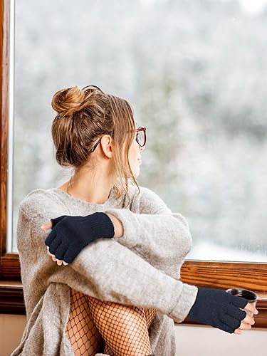 Miniatura 7 de SATINIOR 3 pares de guantes sin dedos para mujer, guantes de punto de medio dedo para mujeres y hombres